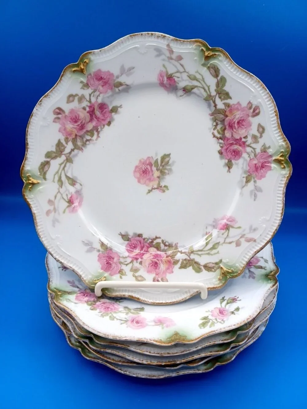 9 Belle Epoch Antique GDA Haviland Limoges Rose Scalloped Luncheon Salad Plates